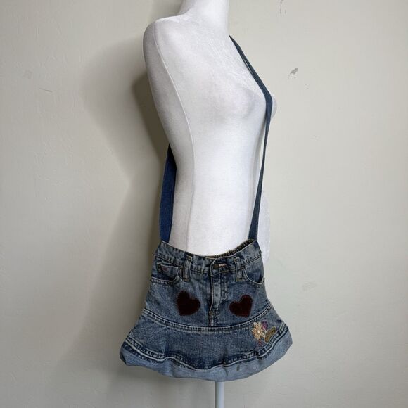 Handmade Levi’s Denim Jean Upcylced Unlined Crossbody Bag Patchwork Y2K 90’s Art - Picture 2 of 16